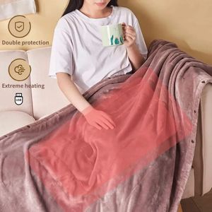 USB Electric Heated Blanket Warm Shawl 5V Thermostat Heating Winter Thicker Washable Heater Mat Soft Velvet Home Textile 231221
