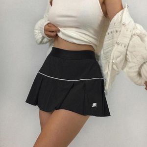 skirt Preppy Style Embroidery Letter Mini Skirt Casual High Waist Patchwork Aline Short Pleated Skirt Streetwear Summer Women Clothes