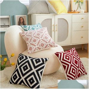 Cushion/Decorative Pillow Pillow Nordic Ins Style Embroidery Er Black Red Geometric Square Decorative Pillows Home Bed Sofa Chair Head Dhbu6