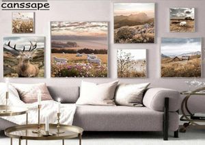 Paintings Landscape Poster Deer Sheep Wall Art Print Dead Grass Canvas Painting Mountains Posters Nordic Pictures Living Room Deco7782420