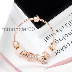 Moda Orijinal Pandoras 925 Gümüş Gül Altın Cam Parlak Yay Bilezikler Bangles Set Diy Takı Cazibe Boncukları Tatil Hediyesi Bang247m 3fts