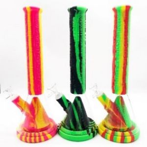 14 polegadas 3Colors Bongo de vidro Percolator Hookah Silica Gel Boker Tubo de água 14mm com para baixo e tigela