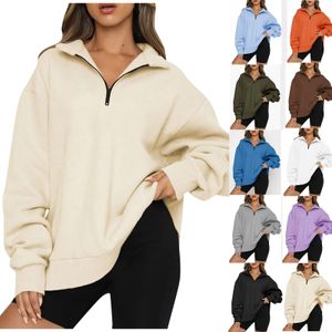 Women's half zippered oversized sports shirt long sleeved shoulder down wool training hoodie zippered Y2K clothing 231221