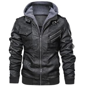 Moda Men039s Sonbahar Kış Hoodies Şapka Çıkarılabilir Saf Renk İmitasyon Deri Coat Biker Bombacı Ceket Erkek Ceketler Erkek Win1125903