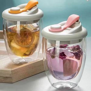 Drinkware Tumblers Glass cup Double transparent glass with cover