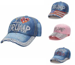 Trump Denim Hat Rhinestone Trump Baseball Cap randig USA Flagg Caps Women Girls Snapback President Hats Outdoor Headwear 4 Designs2961445