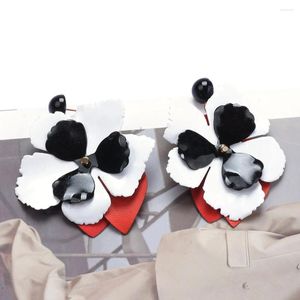 Dangle Earrings 2023 Korean Big Layered Flower Drop Party Metal & Leather Statement Earring For Woman Boho Fashion Jewelry Girl Gift