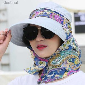 Geniş Memlu Şapkalar Kova Şapkaları Kadın Anti-UV Sun Hat Plaj Katlanabilir Güneş Koruyucu Çiçek Baskı Kapakları Boyun Yüz Bakımı Geniş Mızrak Şapka Yeni Yaz Dış Mekan Ridingl231221