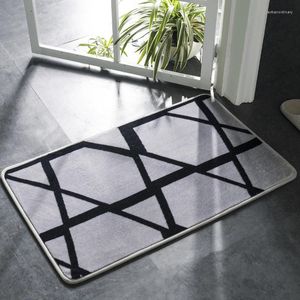 Teppiche 40 Badematte Schwarz und Weiß Klassisches geometrisches Muster Superweicher, saugfähiger rutschfester Teppich für Badezimmertüren