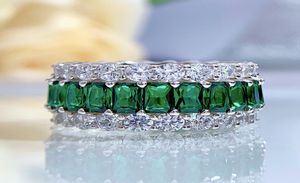 Mode S925 Silver Cubic Zirconia Wedding Ring Emerald Color Inlaided Gem Ring Women8757416