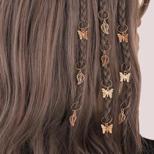 Fermagli per capelli Metallo vintage Piccole foglie Dreadlocks Decorazione Stile etnico Treccia a spirale Anello aperto Ciondolo a farfalla Accessori per intrecciare