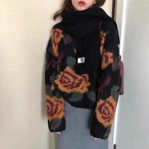 Kadın Sweaters Vintage Jacquard Sweater Kadınlar Sonbahar Kış Kalın Gevşek Örme Külot Uzun Kol Üstleri