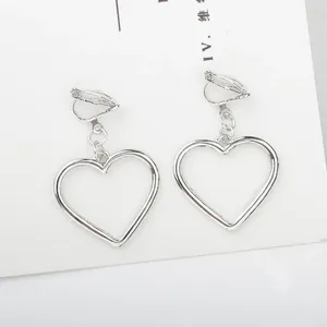 2024 Backs Earrings Harajuku Hollow Love Cute Heart Ear Clip And Stud Gift Gold Silver Plated Jewelry For Women Hollow earrings New Year's birthday party earrings