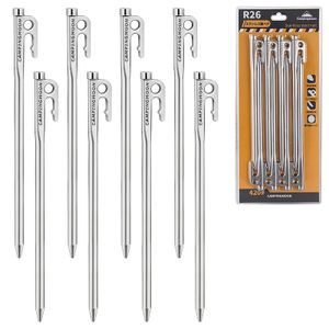 Skydd Campingmoon Heavy Duty Steel Tent Stakes Pegs With Hook and Hole Design för utomhus ryggsäckande campingtält