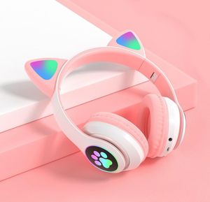 LED Flash Söta kattöron Trådlös hörlurar med mikrofon Stereo Bluetooth Headset Support TF Card for Kids Girl Music Gift1557919