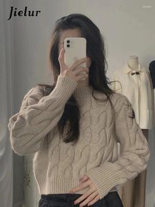 Kadın Sweaters Khaki Sıradan Kazak Örgü Kadın Tulunları Sonbahar Klasik Tatlı Moda Düz Renk Basit Şık Kadın