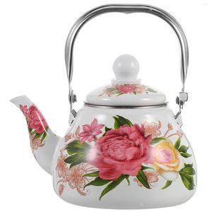 Dinnerware Sets Enamel Tea Kettle Floral Pattern Pot Vintage Farmhouse Water Boiling Coffee