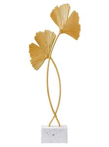 Spiegel Golden Iron Ginkgo Leaf Ornamente kreativer Home TV Desktop Weinschrank Dekorationsmodell mit Marmor Basiskonsole5749794