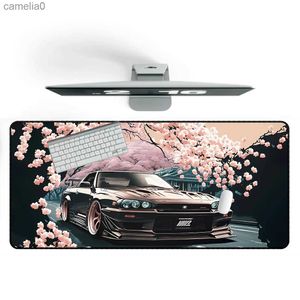 Mouse Pads Wrist Rests Gaming Mouse Pad Cherry Blossoms With Car Desk Mat Mousepad 900x400 Japanese XXL Desk Mat Nissan Skyline GTRL231221