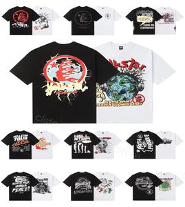 2024 Hellstar Shirt Designer T camisetas camisetas de camisetas gráficas Roupes Roupas Hipster Vintage Fabric Street Graffiti Lettering Foil Print Padrão geométrico