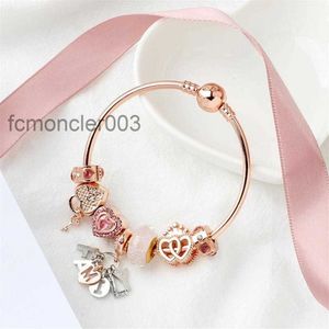 Originale Pandoras Moda S925 Argento Oro rosa Perline di fascino Blocco cuore Braccialetti Catena da donna Lettera Braccialetti Gioielli Regalo di festa B233c 6HKE