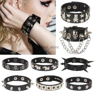 Bileklik Yıldız Başak Deri Bileklik Erkek Bileklik Kadınlar Punk Rock Bileklik Goth Mücevher Deri Ayarlanabilir Cosplay Emo Gotik Accessoriesl231220