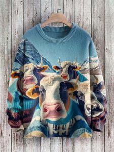 Men's Hoodies Cute Funny Cows Selfie Art Pattern Print Casual Knit Pullover Sweater For Women's