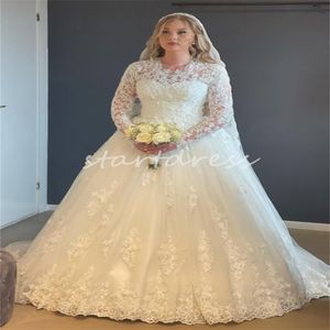 Laceful Princess Wedding Dres O Neck Long Sleeve Lace Appliques Brudklänningar Elegant kyrklig brudklänning 2024 Kvinnor Vestidos de Novia Mariage Country Bride Dress