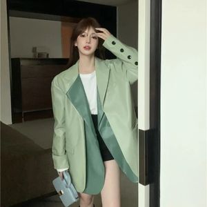 Splicing Fake Two Pieces of Leather Jacket Suit Female Autumn Winter Korean Long Loose Hundred Take 231220