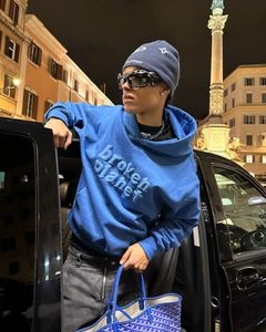 Y2K Mektup Baskı Mavi Hoodies Kadın Giysileri Çiftler 3D Üst Sweatshirt Goth Street Giyim Terzini Erkek Giyim Büyük Boy