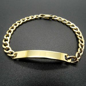 Beaded Stainless Steel Bracelet 18K Gold Plated 6MM ID Bangle 8" Curb Cuban Link 20cm for Men Women Jewelry Waterproof DropshippingL231221