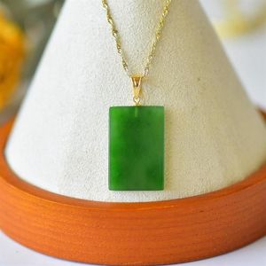 Chains Design Natural Hetian Jade Jasper Square Ladies Pendant Necklace Ethnic Style Chinese Simple Jewelry Accessories246S