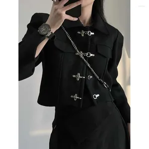 Giacche da donna in stile cinese Single petto nero cappotto Donne 2023 Giacca a maniche lunghe Y2K Giacca a manica lunga Mujer Blazer Tops