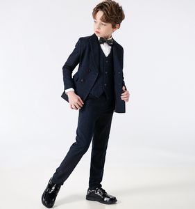 Navy Stripes Boy Suits Dinner Tuxedos Little Kids For Wedding Party Prom Birthday Wear 3 Pieces Jacket Pants Vest