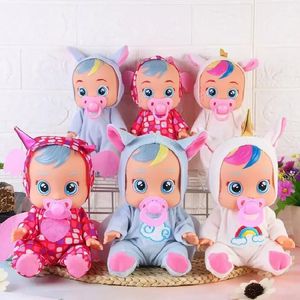 8inch 3D Weeping Babies Unicorn Baby Simulation Crying Doll Creative Cute For Girl Reborn Vinyl Christmas Gift 231220