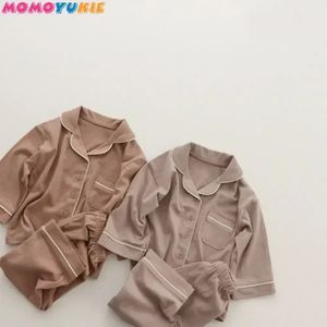 Spring Autumn Long Sleeve Solid Cotton Sleepwear 2 PCS Baby Boy Girl Simple Loose Leisure Pyjamas Set Toddler Child 231220