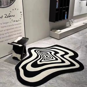 Creative soggiorno tappeto in bianco e nero decorazione per la casa a strisce per casa tappeto di peluche soffice peluche per bambini a base di gioco personalizzato 231221