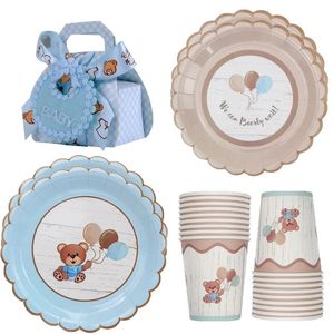 Cute Teddy Bear Baby Shower Disposable Tableware Sets Brown Blue Napkin Plate Cup Kids Boy Girl Happy Birthday Party Suppli 231221