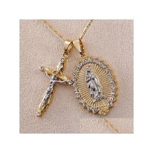 Pendant Necklaces Pendant Necklaces Classic Gold Plated Cross Crucifix Jesus Necklace Virgin Mary Relius Jewelry For Men Women Drop De Dhtwq