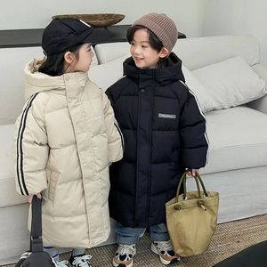 38y冬の韓国の子供xlongスタイルダウンコットンパッド入りジャケット男の子の女の子ジッパーフードウェアキッズ太い暖かいパーカー231220