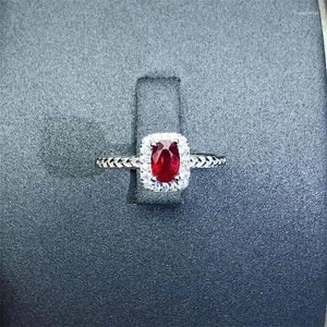 Cluster Rings S925 Sterling Silver Natural Pigeon Blood Red Ruby Stone 6 8MM Ring With Gift For Wedding Dating