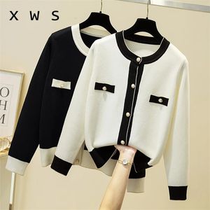 Sueter Mujer Elegant Women Sweater e Cardigans abbottonale perle perle Black White Formale Giacca in maglia Jersey Mujer 231220