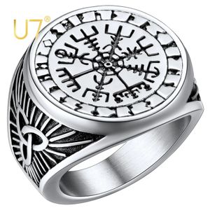 Pierścień Norse Men Syget S Viking Jewellery Runic Compass Vegvisir kciuk stali nierdzewnej nordyckie prezent na Halloween 231220