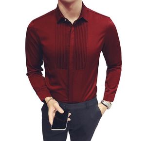 2018 New Slim Fit Men's Shirts Wedding Party Leng Sleeve Tuxedo Shird Men Fashion Dress Shirt Groomsman and Groom Shirts xl4240212