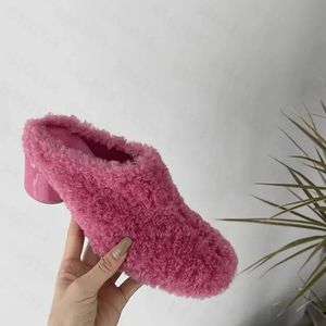 High heels short and plump luxurious fur slider women's winter and spring new Fad pump sexy plush cotton slider flip dress women's shoes 231221