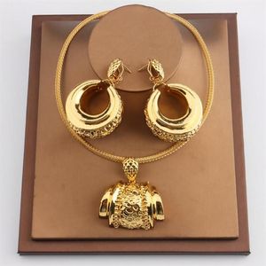 Örhängen halsband afrikanska smycken set för kvinnor mode dubai bröllop hänge brud design guld pläterad nigeriansk tillbehör293t