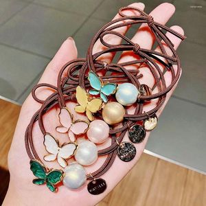 Hårtillbehör Fashion Imitation Pearl Butterfly Bands Simple Geometric Ball Pendant Rope For Women Girls Ponytail Scrunchies Gifts