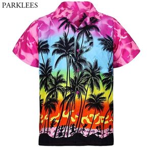 Palmeira impressa camisas havaianas masculinas manga curta casual verão homens tropicais aloha camisas festa praia roupas chemise 3x c3098083