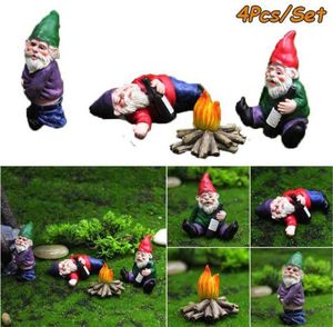 4PCS Fairy Garden Pijane gnomy miniaturowe ozdoby ustawione w mini krasnolud zapalanie posągów do sadzarki kwiatowe akcesoria 2109088603317