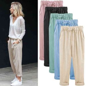 Kayotuas kadın harem pantolon düz renk gevşek ince bahar sonbahar gündelik pamuk keten moda artı boyutu satış pantolon 210522